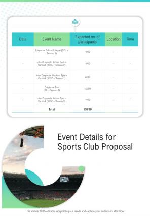Event Details For Sports Club Proposal One Pager Sample Example Document