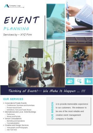 Event planners marketing two page brochure template