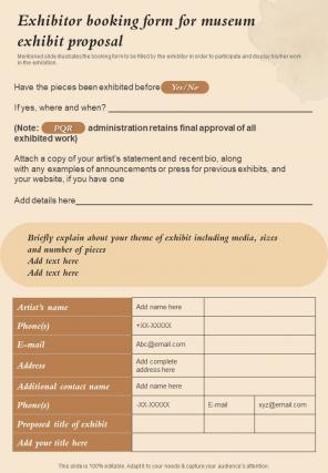 Exhibitor Booking Form For Museum Exhibit Proposal One Pager Sample Example Document