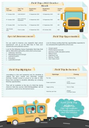 Field Trips Newsletter Presentation Report Infographic Ppt Pdf Document