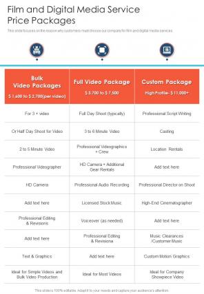 Film And Digital Media Service Price Packages One Pager Sample Example Document