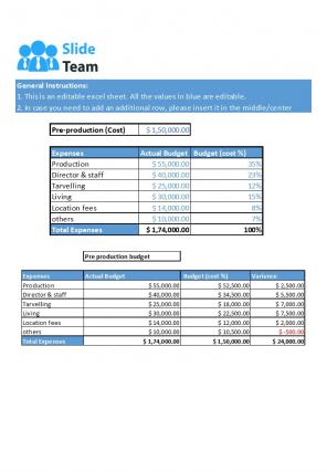 Film Budget Excel Spreadsheet Worksheet Xlcsv XL Bundle Image Professional