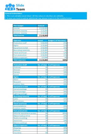 Film Financial Plan Excel Spreadsheet Worksheet Xlcsv XL Bundle V Appealing Content Ready