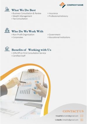 Financial consulting company two page brochure template