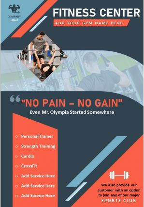 Fitness training gym two page brochure template