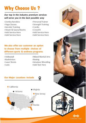 Fitness wellness programs four page brochure template