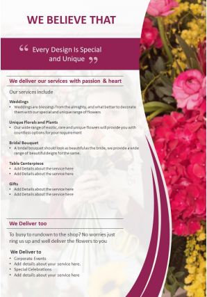 Florist services four page brochure template