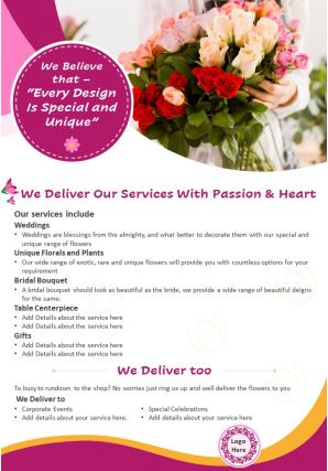 Flower delivery services four page brochure template