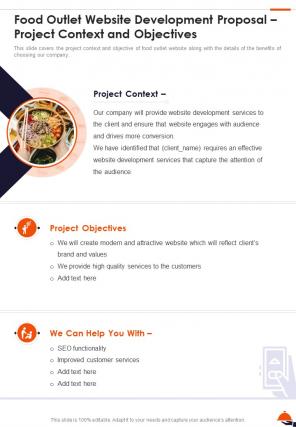 Food Outlet Website Development Proposal Project Context And Objectives One Pager Sample Example Document