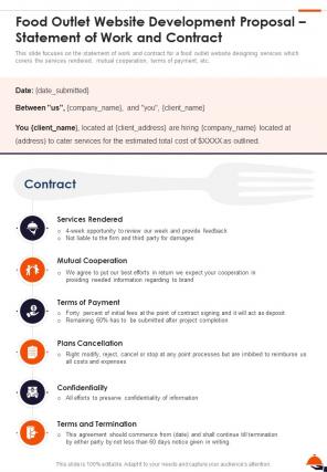 Food Outlet Website Development Proposal Statement Of Work And Contract One Pager Sample Example Document