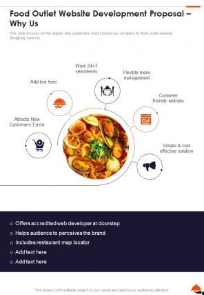 Food Outlet Website Development Proposal Why Us One Pager Sample Example Document