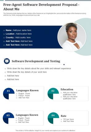 Free Agent Software Development Proposal About Me One Pager Sample Example Document