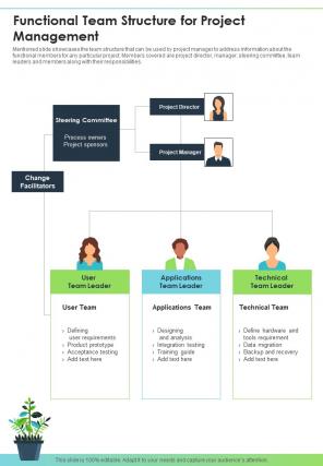 Functional Team Structure For Project Management One Pager Sample Example Document