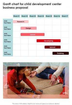 Gantt Chart For Child Development Center Business Proposal One Pager Sample Example Document