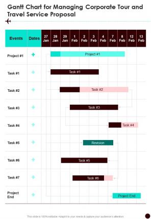 Gantt Chart For Managing Corporate Tour And Travel Service One Pager Sample Example Document