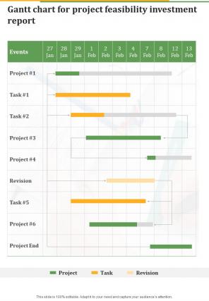 Gantt Chart For Project Feasibility Investment Report One Pager Sample Example Document