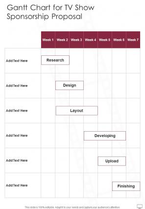 Gantt Chart For TV Show Sponsorship Proposal One Pager Sample Example Document