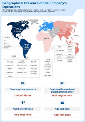 Geographical presence of the companys operations template 75 report infographic ppt pdf document