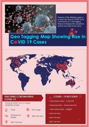 Geotagging map showing rise in covid 19 cases presentation report infographic ppt pdf document