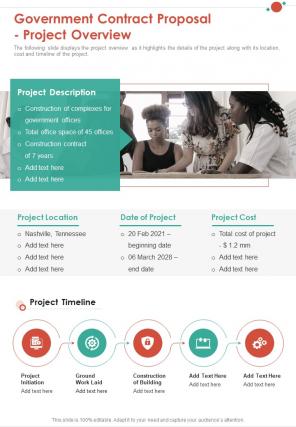 Government Contract Proposal Project Overview One Pager Sample Example Document