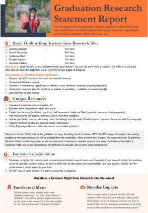 Graduation research statement report presentation report infographic ppt pdf document