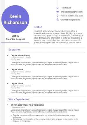 Graphic designer resume example with profile details