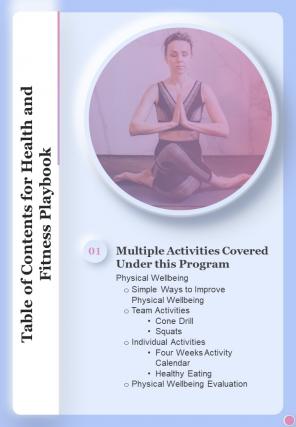 Health And Fitness Playbook For Table Of Contents One Pager Sample Example Document