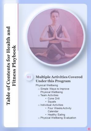 Health And Fitness Playbook For Table Of Contents One Pager Sample Example Document