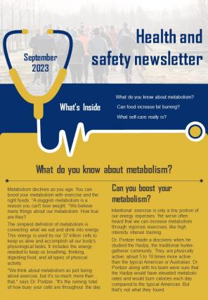Health And Safety Newsletter Presentation Report Infographic Ppt Pdf Document