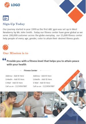 Health club and fitness center four page brochure template