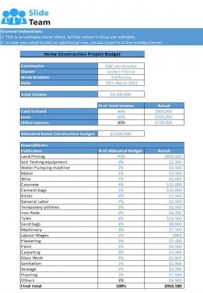 Home Construction Project Excel Spreadsheet Worksheet Xlcsv XL SS
