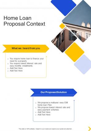 Home Loan Proposal Context One Pager Sample Example Document