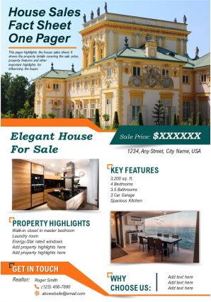 House sales fact sheet one pager presentation report infographic ppt pdf document