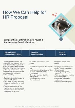 How We Can Help For HR Proposal One Pager Sample Example Document