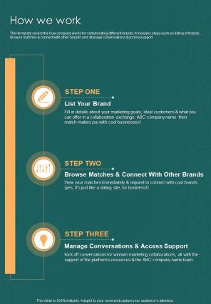 How We Work Brand Collaboration Proposal Template One Pager Sample Example Document