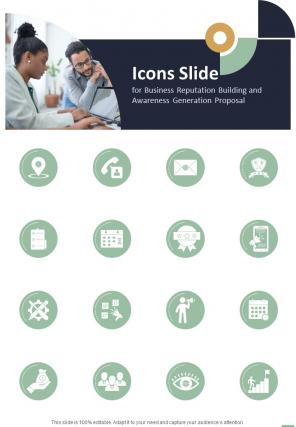 Icons Slide For Business Reputation Building And Awareness One Pager Sample Example Document