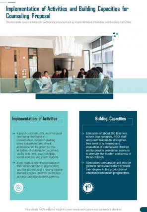 Implementation Of Activities And Building Counseling Proposal One Pager Sample Example Document