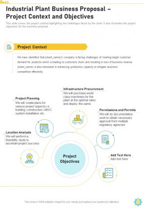 Industrial Plant Business Proposal Project Context And Objectives One Pager Sample Example Document