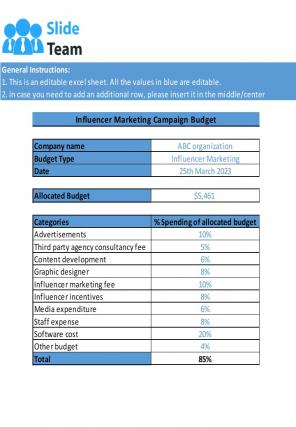 Influencer Marketing Campeign Budget Excel Spreadsheet Worksheet Xlcsv XL SS
