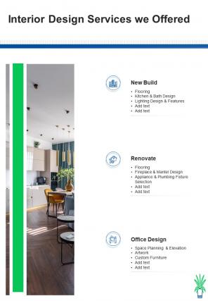 Interior Design Services We Offered Interior Design Consultation One Pager Sample Example Document