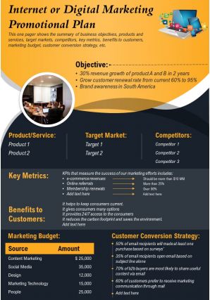 Internet or digital marketing promotional plan presentation report ppt pdf document