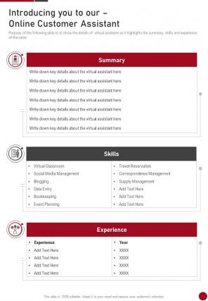 Introducing You To Our Online Customer Assistant One Pager Sample Example Document
