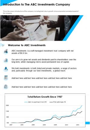 Introduction to the abc investments company presentation report infographic ppt pdf document