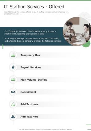 IT Staffing Services Offered One Pager Sample Example Document
