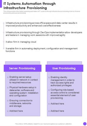 It Systems Automation Through Infrastructure Provisioning Cont One Pager Sample Example Document