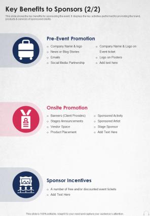 Key Benefits To Sponsors Music Artist Sponsorship Proposal One Pager Sample Example Document