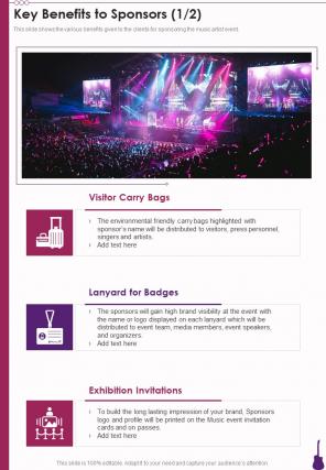 Key Benefits To Sponsors Professional Music Artist Proposal One Pager Sample Example Document