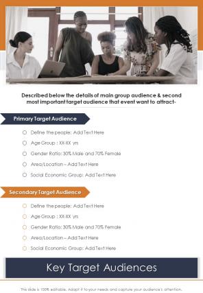 Key Target Audiences Event Marketing One Pager Sample Example Document