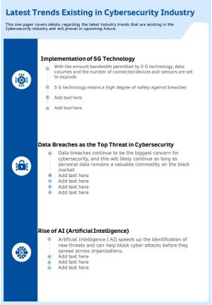 Latest trends existing in cybersecurity industry presentation report infographic ppt pdf document