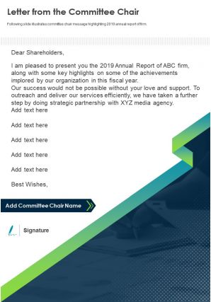 Letter from the committee chair presentation report infographic ppt pdf document
